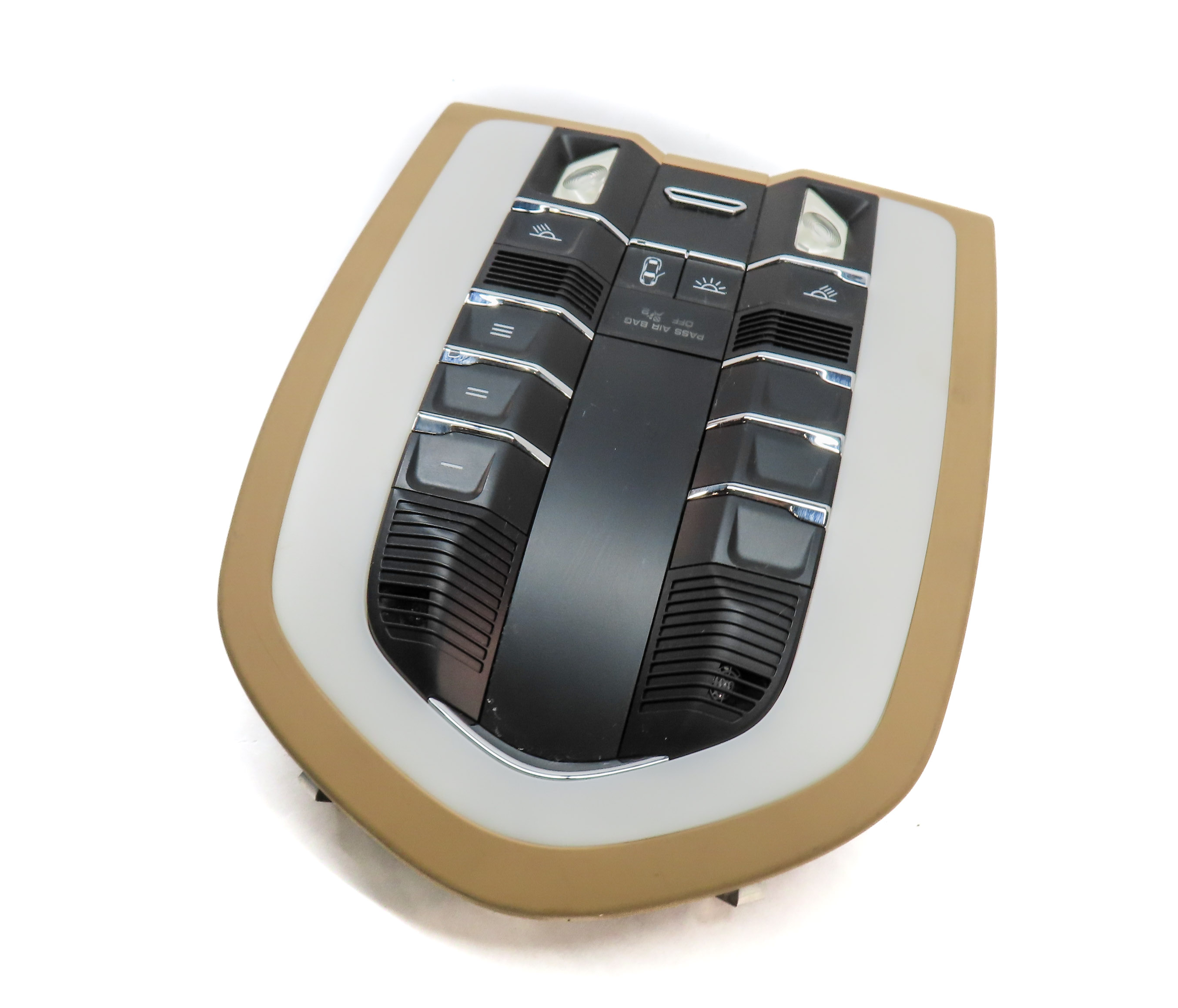 2013 PORSCHE CAYENNE (958) FRONT OVERHEAD DOME LIGHT LAMP w/SWITCHES (BEIGE) — exact item pictured